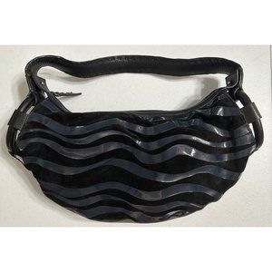 Sondra Roberts Black Wavy Faux Suede Leather Shoulder Bag Purse Designer Handbag